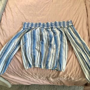 Blue and white off the shoulder crop top